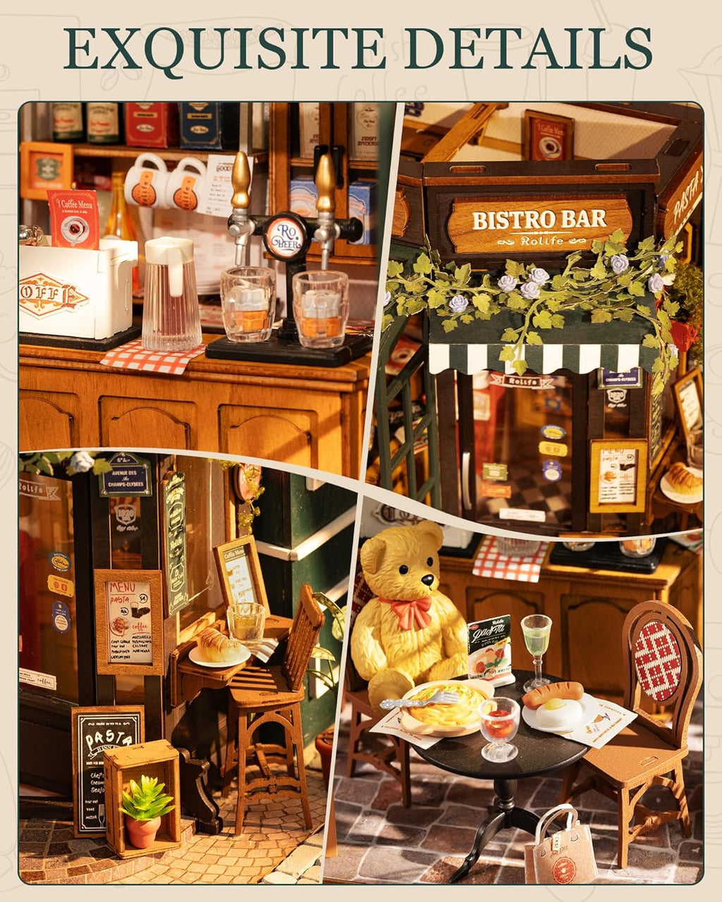 Rolife DIY Miniature House Kit Model Kits For Adults To Build Home Desk Bookshelf Decoration Tipsy Restaurant Craft Kits Hobbies For Adults Gift Idea For Girls Boys Kids
