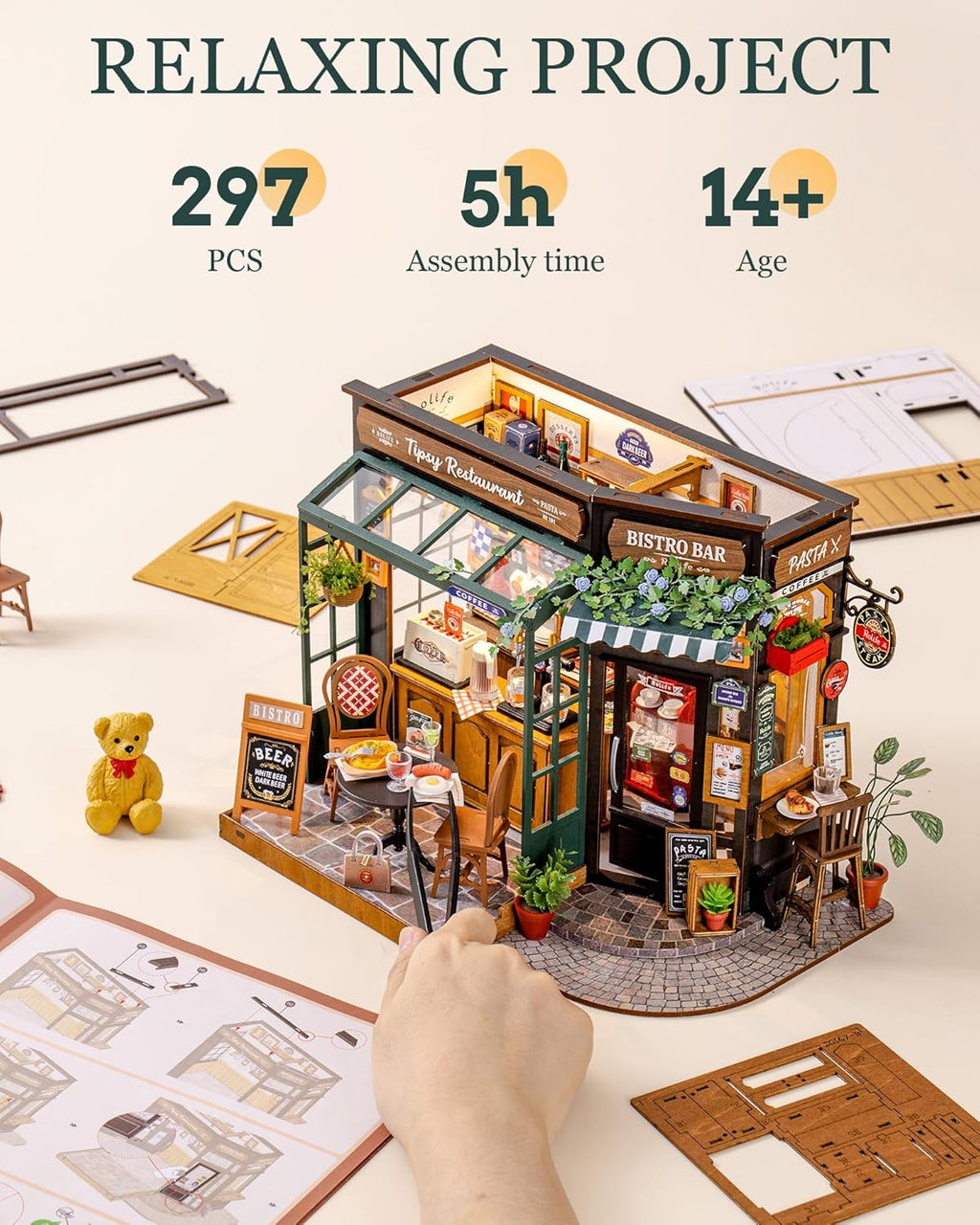 Rolife DIY Miniature House Kit Model Kits For Adults To Build Home Desk Bookshelf Decoration Tipsy Restaurant Craft Kits Hobbies For Adults Gift Idea For Girls Boys Kids