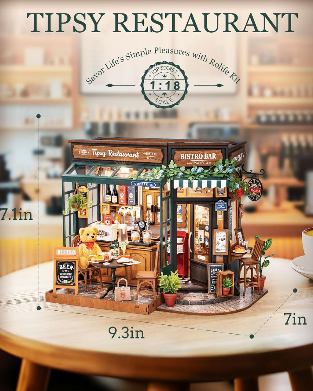 Rolife DIY Miniature House Kit Model Kits For Adults To Build Home Desk Bookshelf Decoration Tipsy Restaurant Craft Kits Hobbies For Adults Gift Idea For Girls Boys Kids